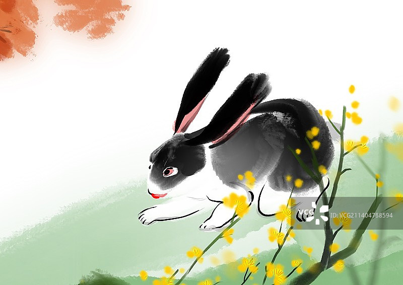 2023春节过年水墨年画兔子图片素材