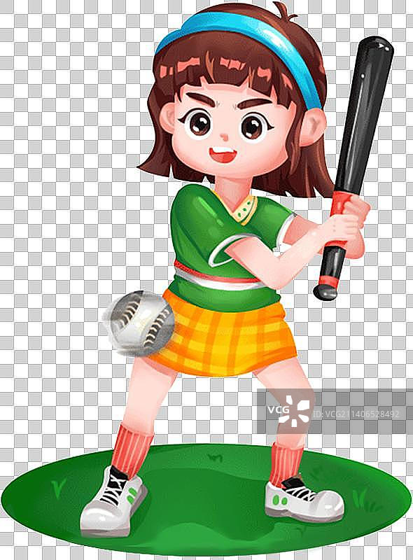 女孩打棒球运动图片素材