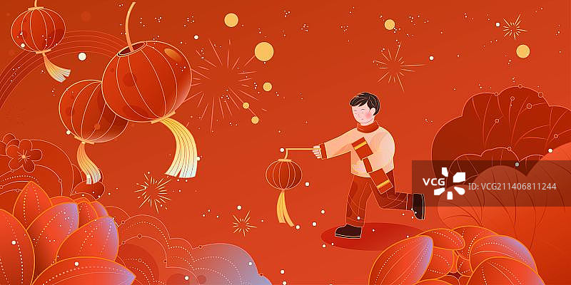 新年春节国风国潮红色氛围插画图片素材