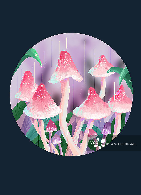 雨夜中的粉蘑菇图片素材