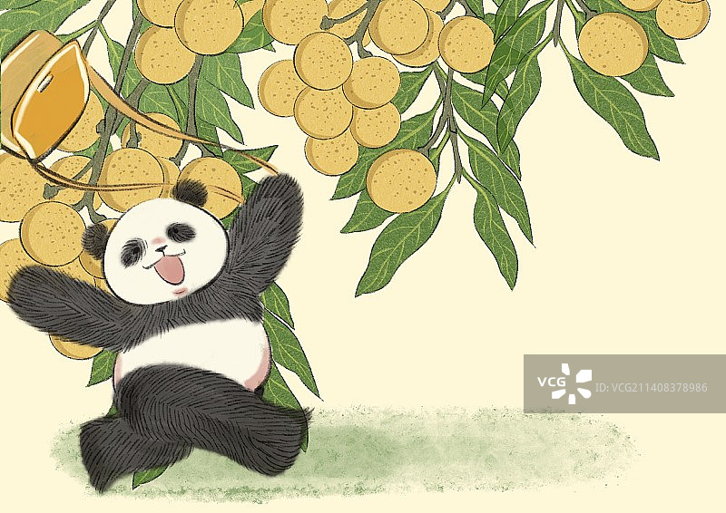 熊猫与果实的二十四节气-白露图片素材