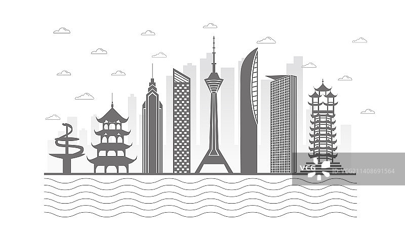中国四川省成都市城市景观扁平矢量插画图片素材