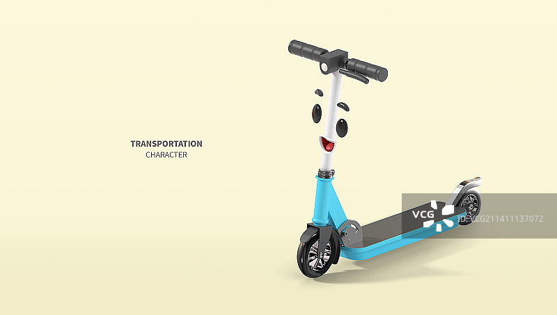 可爱的3D渲染运输电动滑板车角色图片素材