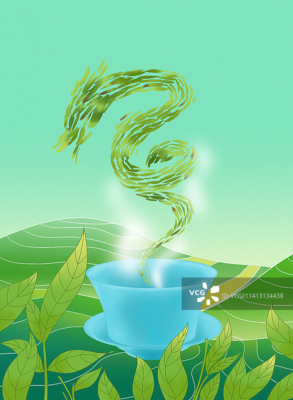 中国传统茶文化茶饮料西湖龙井创意海报元素插画图片素材