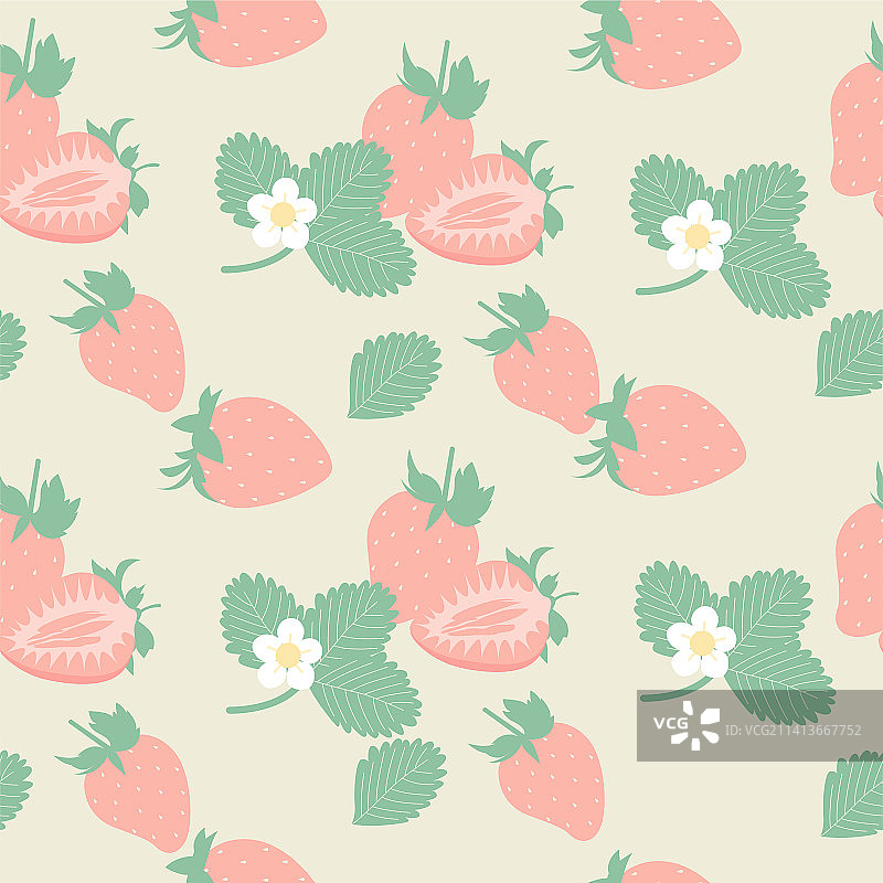 粉色草莓叶子花无缝拼接背景图案图片素材
