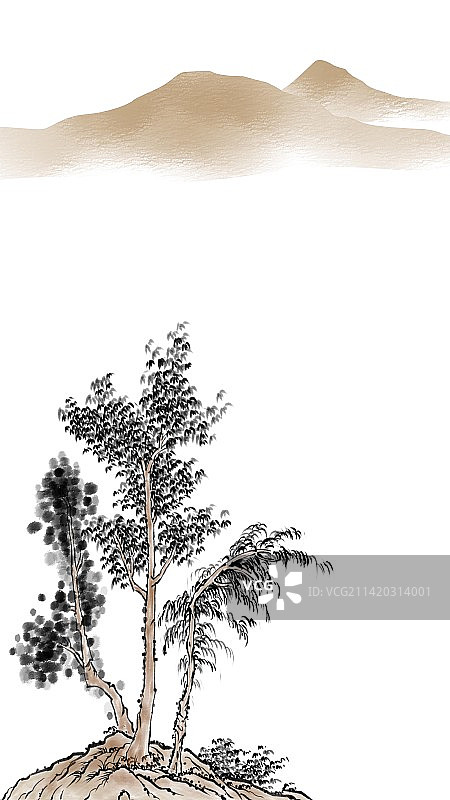 二十四节气手绘水墨秋季山水插画图片素材