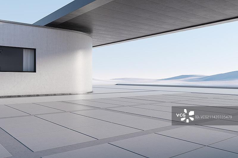 三维渲染的人造空间别墅汽车背景图图片素材