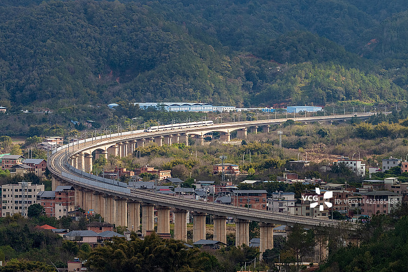 在高架桥上行驶的高速列车图片素材
