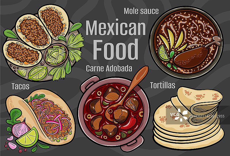 墨西哥菜是一套经典的卡通手菜图片素材