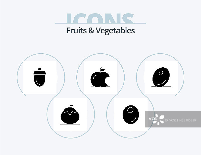 水果和蔬菜符号图标包5个图标图片素材