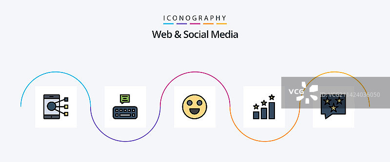 网络和社交媒体线填平了5个图标包图片素材
