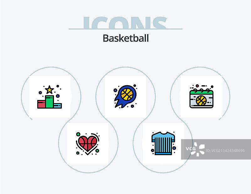 篮球线填充图标包5个图标设计图片素材