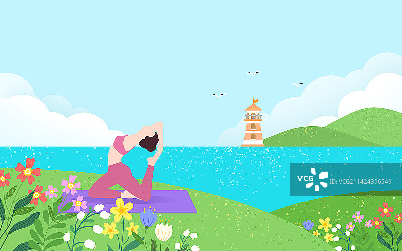 春天户外瑜伽运动插画图片素材