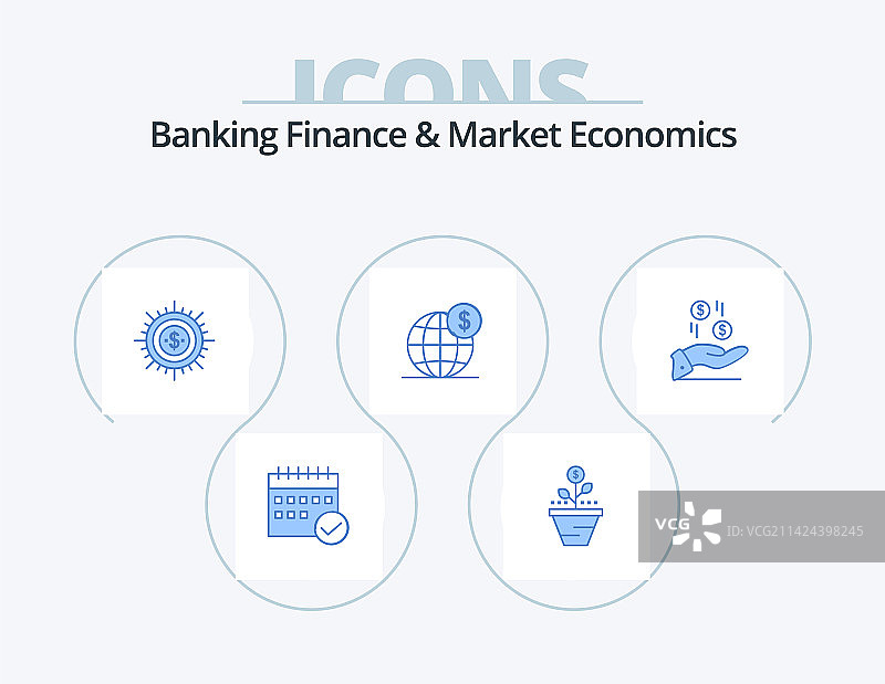 银行金融学和市场经济学的蓝色图标图片素材