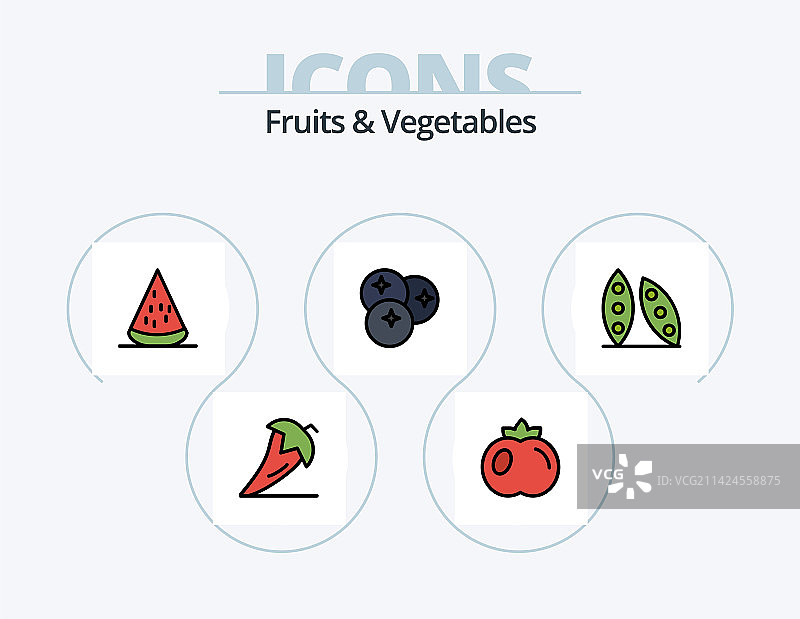 水果和蔬菜线填充图标包5图片素材