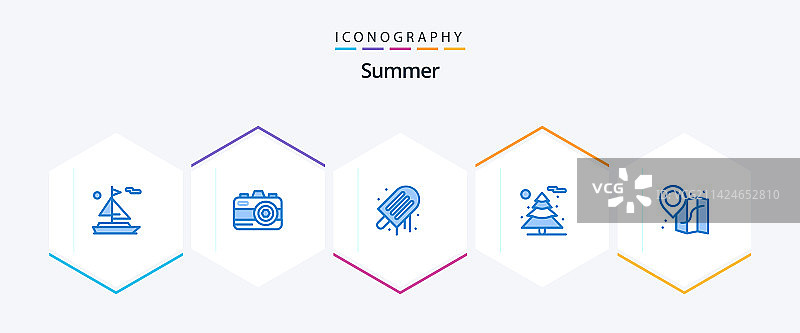 夏季25蓝色图标包包括地图冰淇淋图片素材