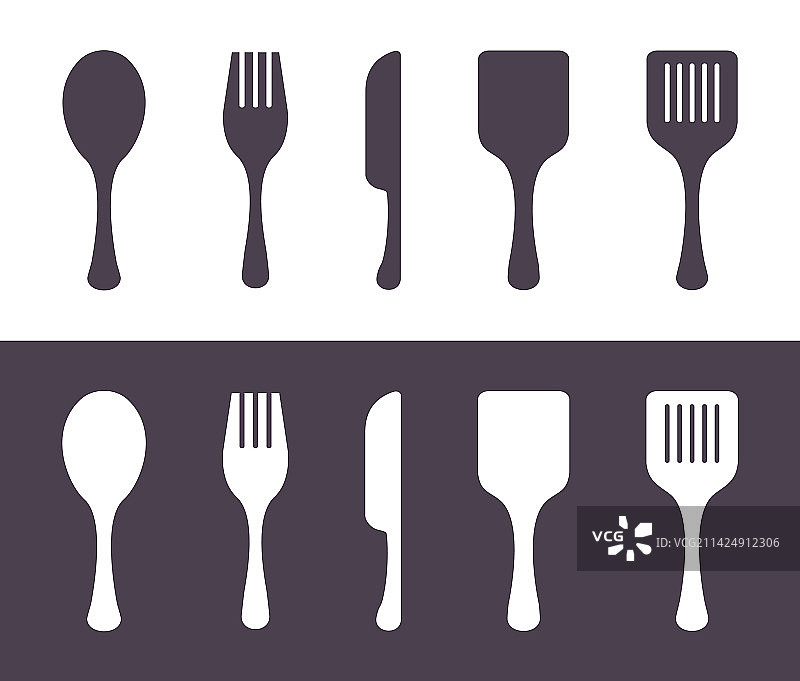 叉子勺子刀厨房餐具餐具图标集图片素材