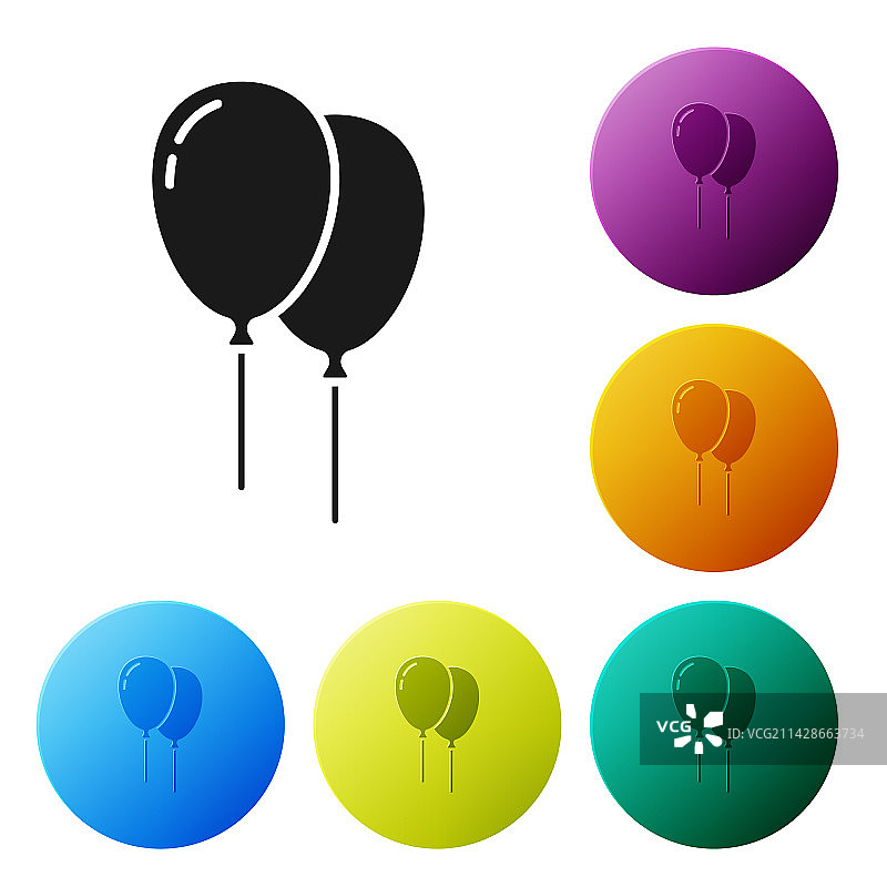 黑色气球与彩带图标孤立在白色图片素材