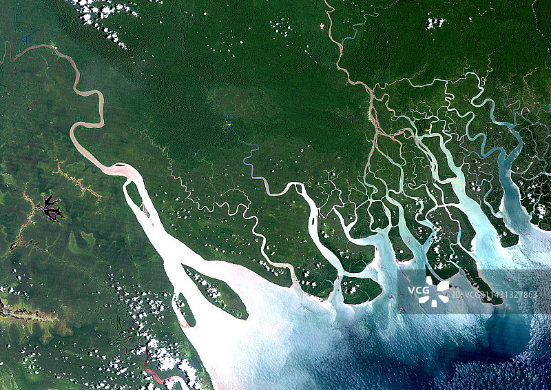 巴布亚三角洲海湾，卫星图像图片素材