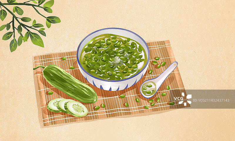 二十四节气之小暑特色美食插画吃绿豆粥图片素材