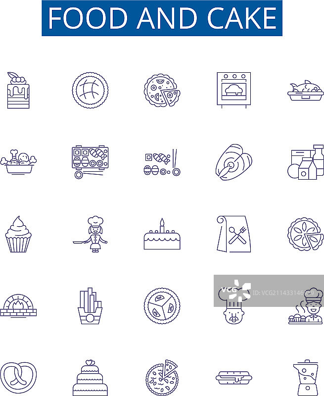 食品和蛋糕线图标标志集设计图片素材