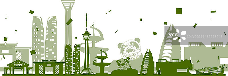 成都城市剪影建筑地标插画图片素材