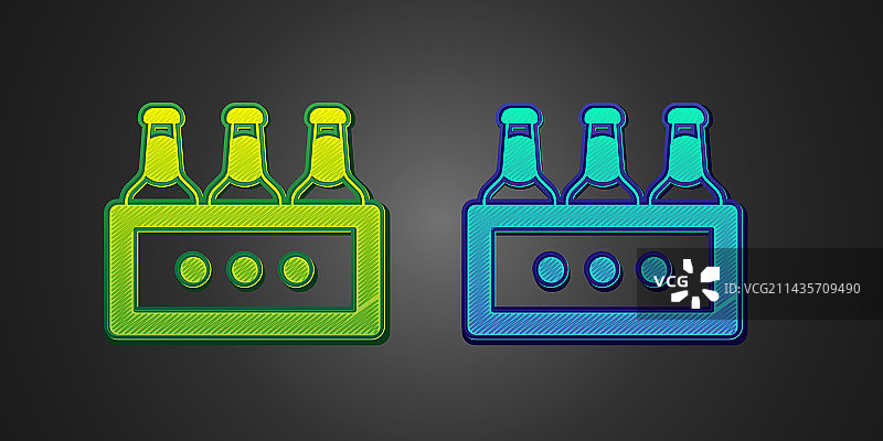 绿色和蓝色包装的啤酒瓶图标隔离图片素材