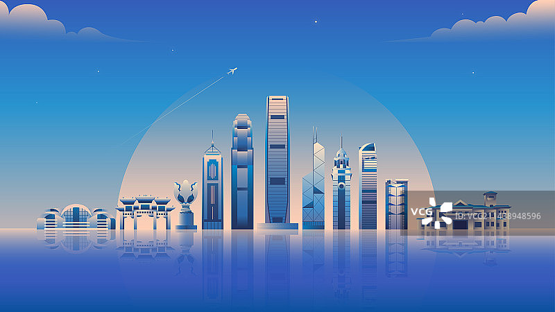 香港城市地标矢量插画图片素材