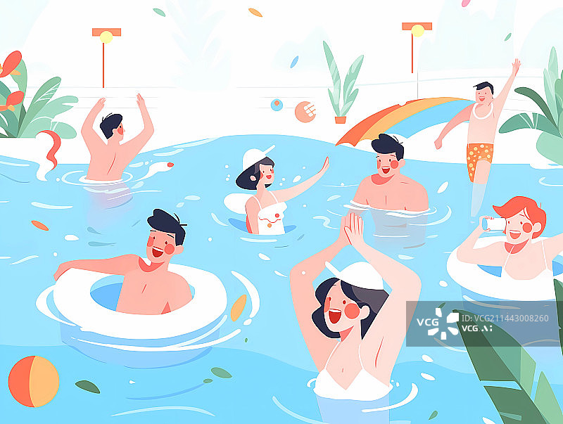 【AI数字艺术】多人在泳池开心的游泳图片素材