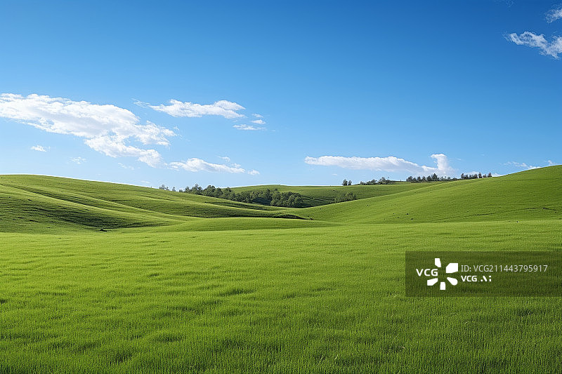 【AI数字艺术】夏季绿色草原与蓝天白云天空背景图图片素材