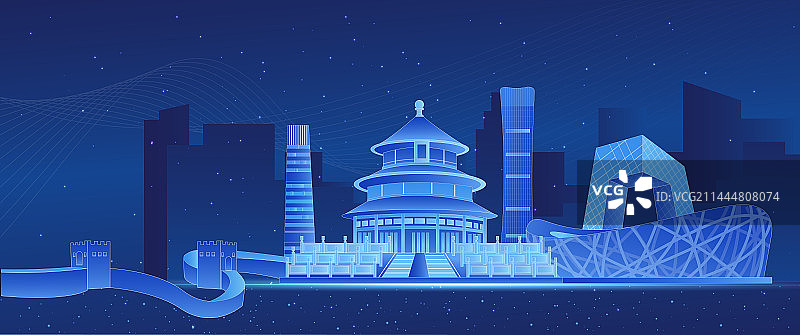 北京发光渐变科技炫酷商务地标旅游矢量城市图片素材