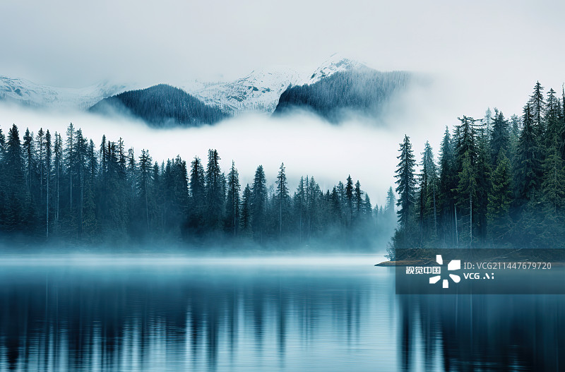 【AI数字艺术】冬季森林湖泊景观图片素材