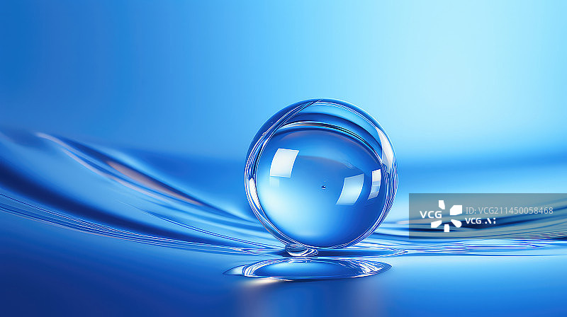 【AI数字艺术】蓝色水球透明的3d渲染图片素材
