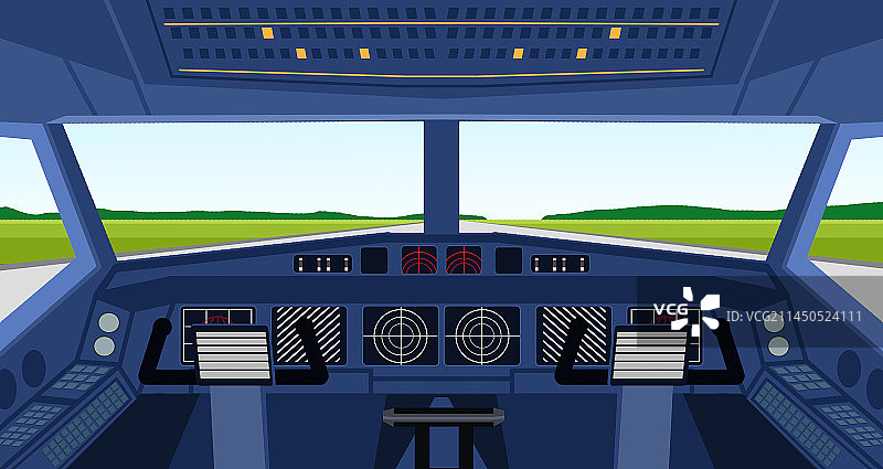 现代航空飞行器航运运输科技技术客机飞机驾驶舱扁平风插画图片素材