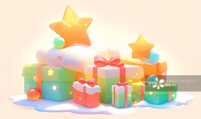 【AI数字艺术】礼物礼盒丝带雪星星圣诞节插画图片素材