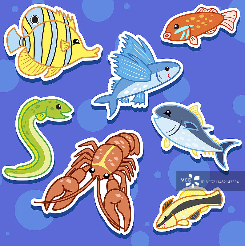 可爱的海洋动物贴纸图片素材