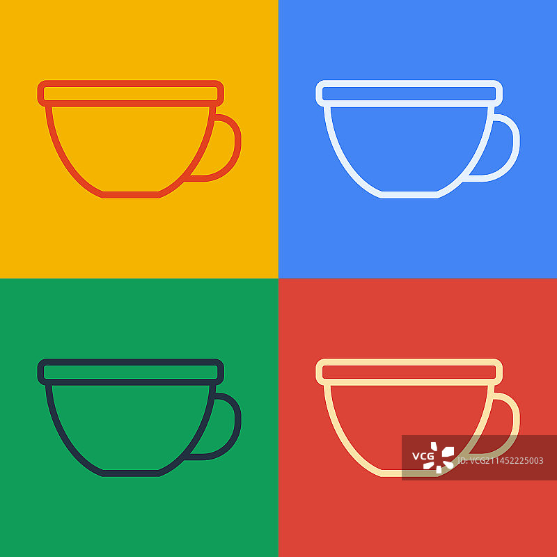 波普艺术线条上的茶杯图标孤立于色彩之上图片素材