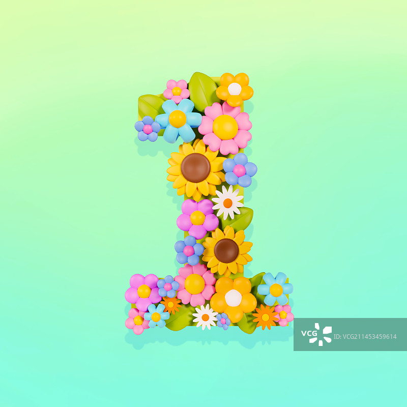 3D立体花朵数字春天插图图片素材