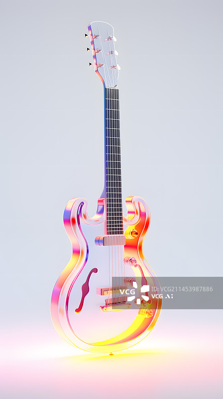 【AI数字艺术】水晶玻璃吉他三维图像图片素材