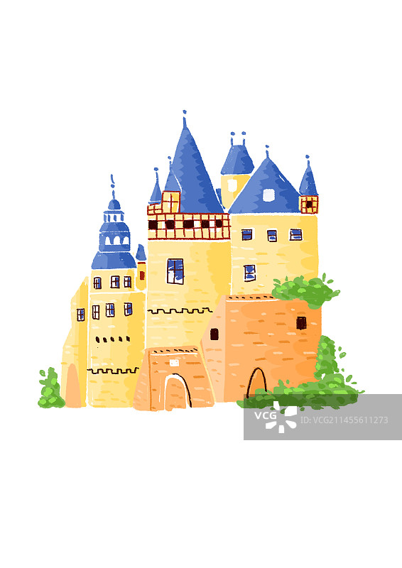 可爱的城堡手绘插画图片素材