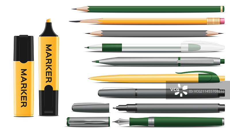 钢笔，铅笔，记号笔，现实的设置图片素材