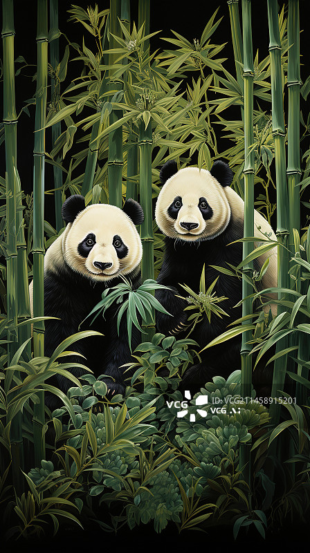 【AI数字艺术】竹林里可爱的大熊猫图片素材