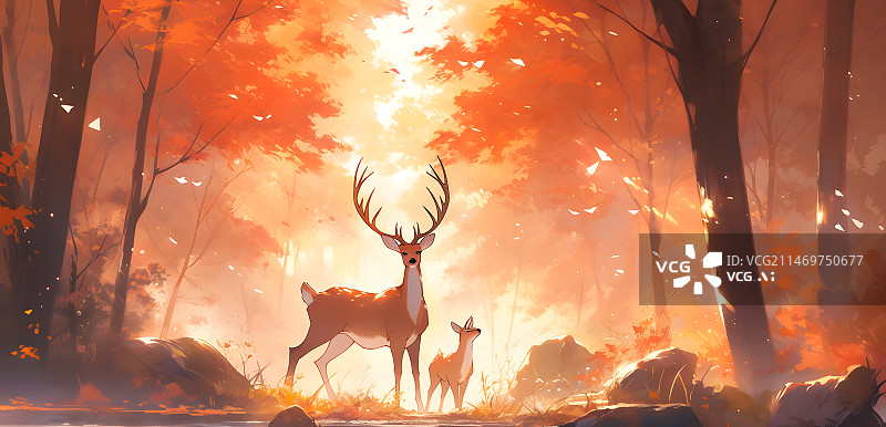 【AI数字艺术】两只鹿站在公园里面图片素材