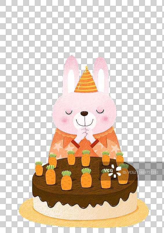免抠元素 PNG插画 在蛋糕面前许愿的兔子图片素材
