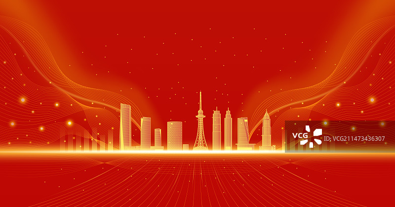 哈尔滨城市建筑红色庆典背景图片素材