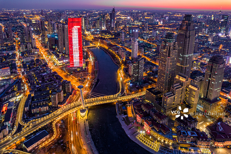 天津城市夜景灯光航拍图片素材