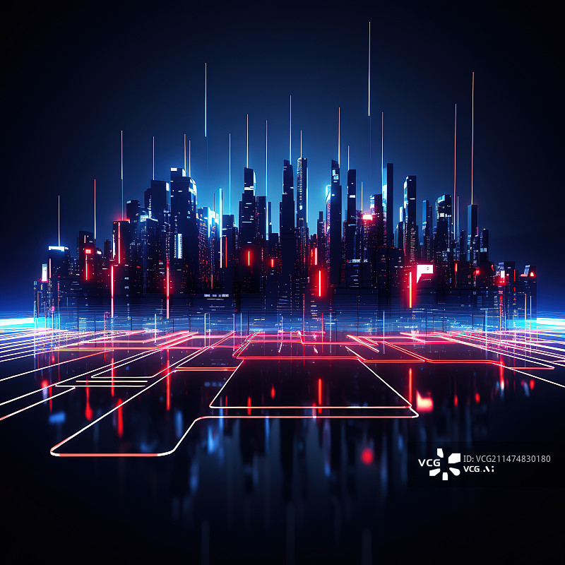 【AI数字艺术】科技感的数字化智能城市背景图片素材