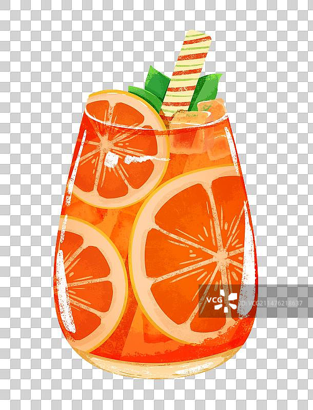 手绘玻璃杯橙子果汁夏日饮料插画图片素材