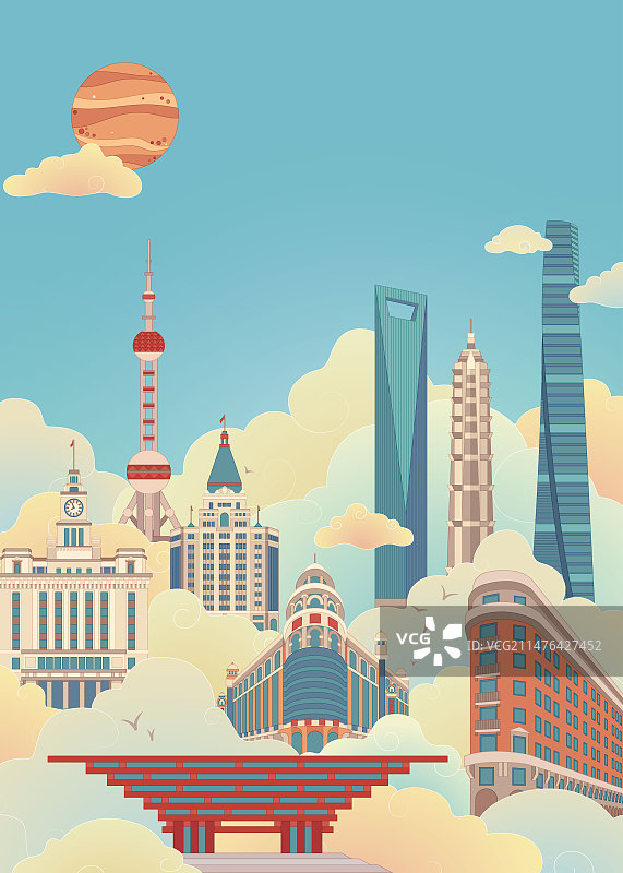 上海地标建筑插画图片素材