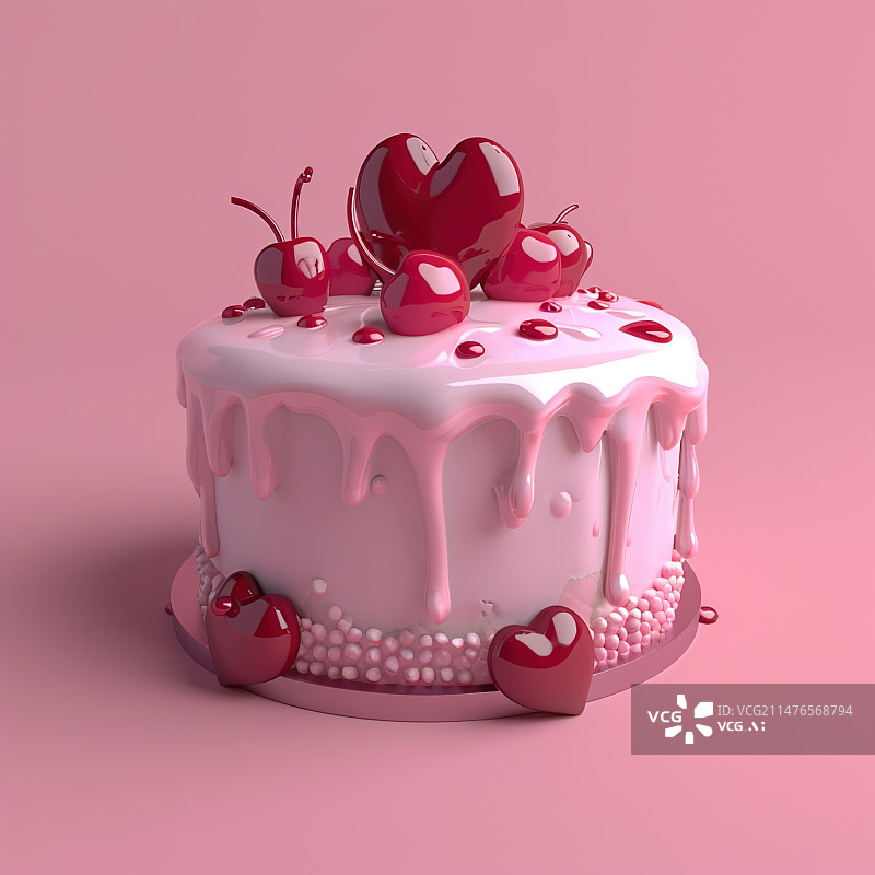 【AI数字艺术】粉色背景前的情人节蛋糕，浪漫甜蜜图片素材